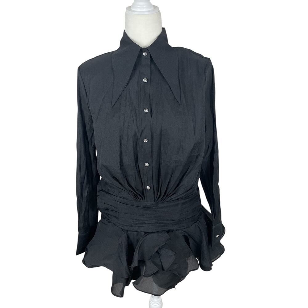 ZCRAVE Emma Dropped Waist Ruffled Organza Shirtdress Black Night Out Size Small
